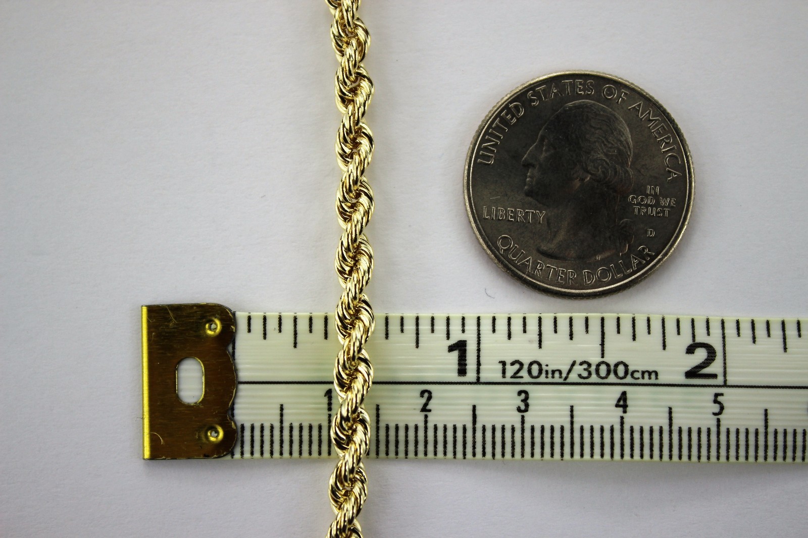 10K Yellow Gold Hollow Rope Chain Necklace 2mm ~ 5mm 16″ ~ 32″