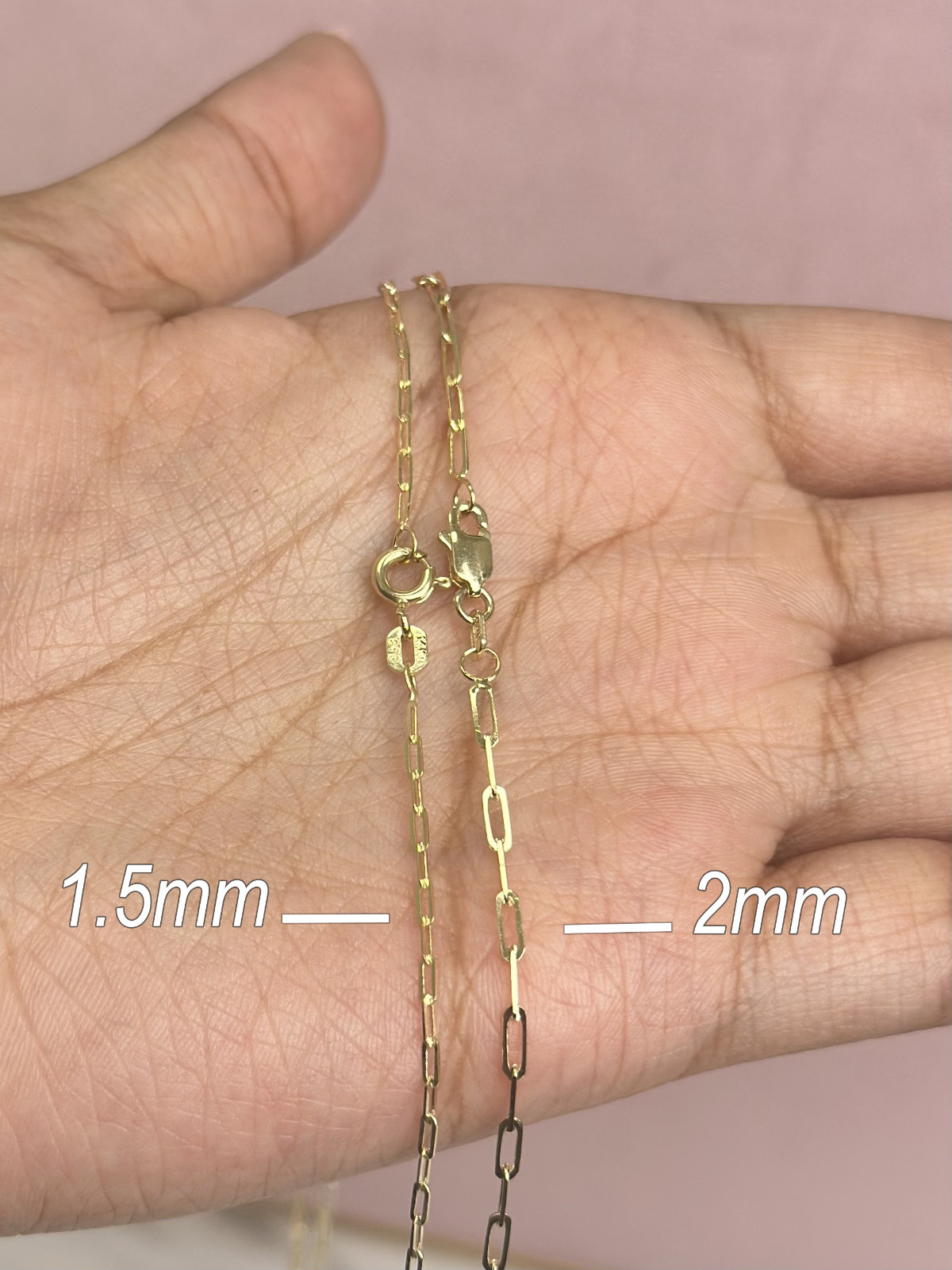 14k Gold Chain 1.5mm Solid Necklace Paper Clip Chain 14″ 16″ 18″ 20″ Fine Fancy