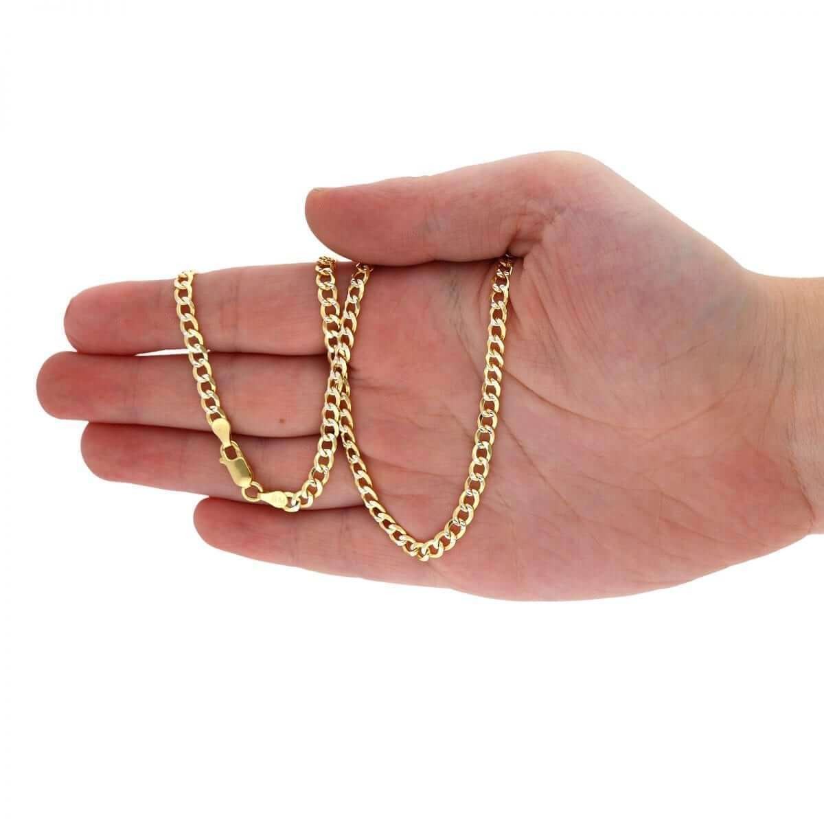 14k Gold Over Silver 4mm Diamond Cut Pave Cuban Curb Chain Necklace 18″-30″