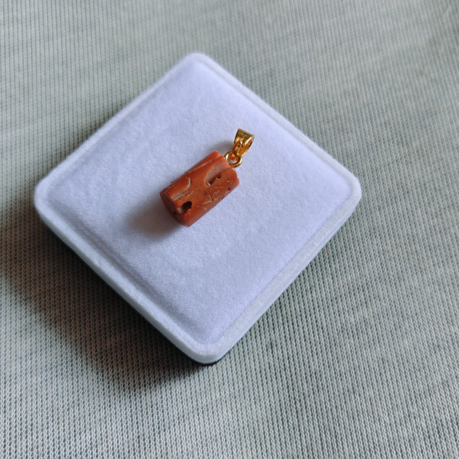 Natural Italian Orange Coral Tube Brass Pendant Handmade Coral Gemstone Jewelry