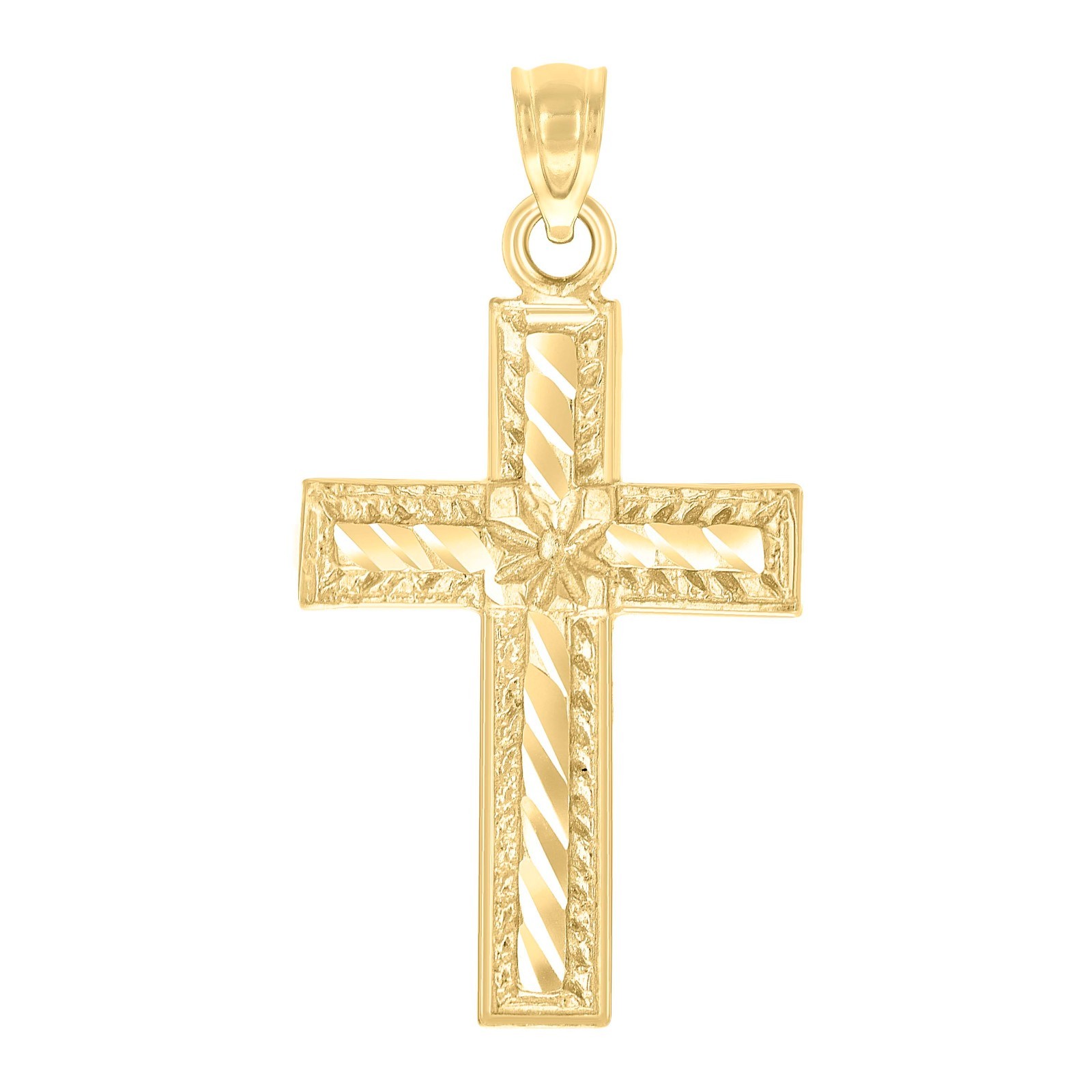 10k Yellow Gold Diamond-Cut Cross Religious Charm 1.1g Pendant For Unisex Adults