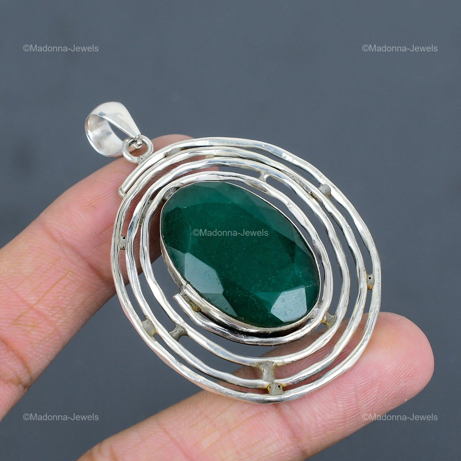 Valentines Deal 925 Silver Oval Zambian Emrald Stone Anniversary Pendant Jewelry