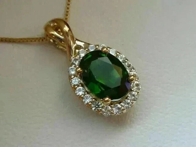 3Ct Oval Cut Lab Created Emerald & Diamond Halo Pendant 14K Yellow Gold Plated