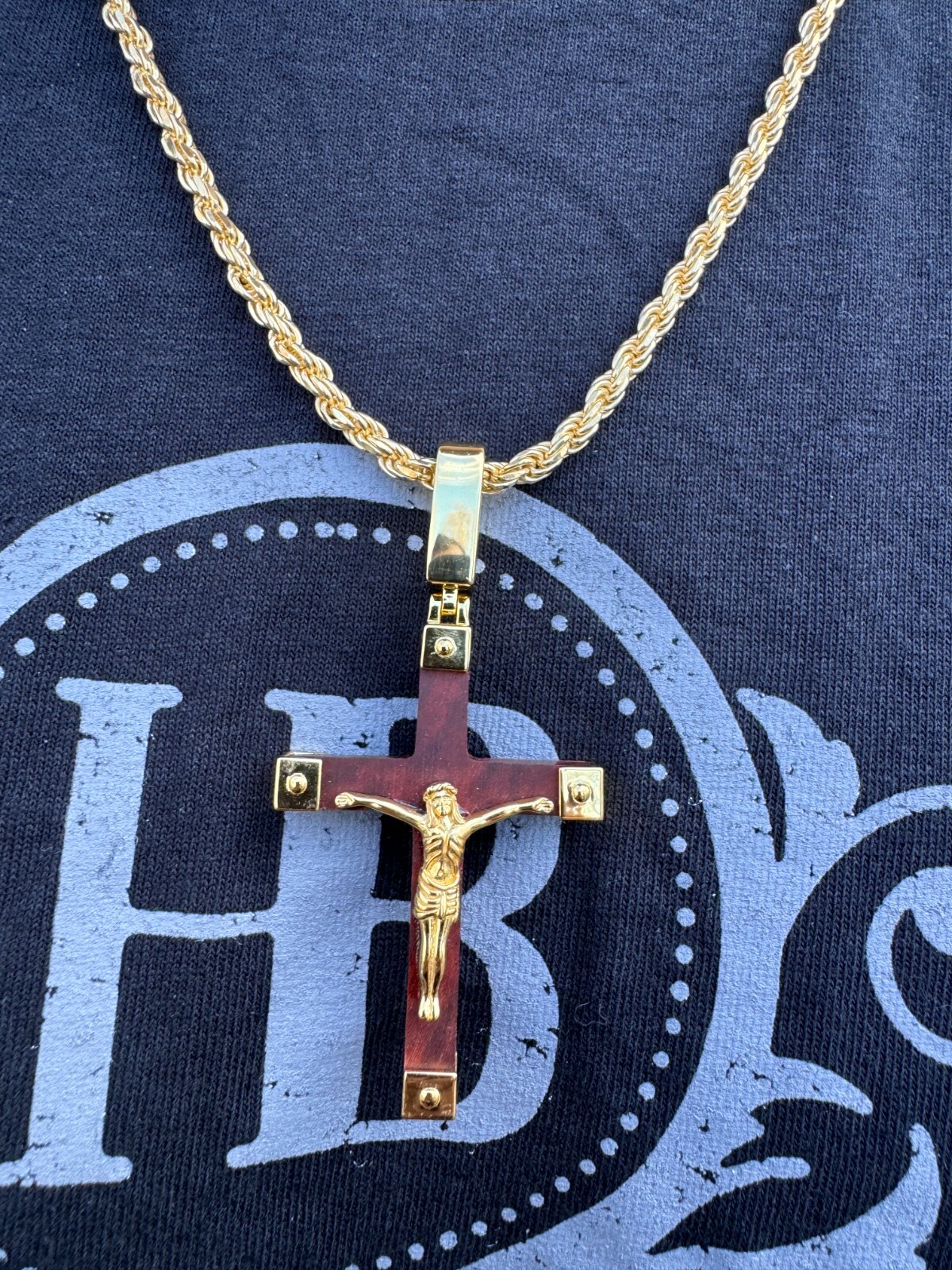 Plain Real 925 Silver & Natural Wood Jesus Cross Pendant Necklace ITALY Handmade