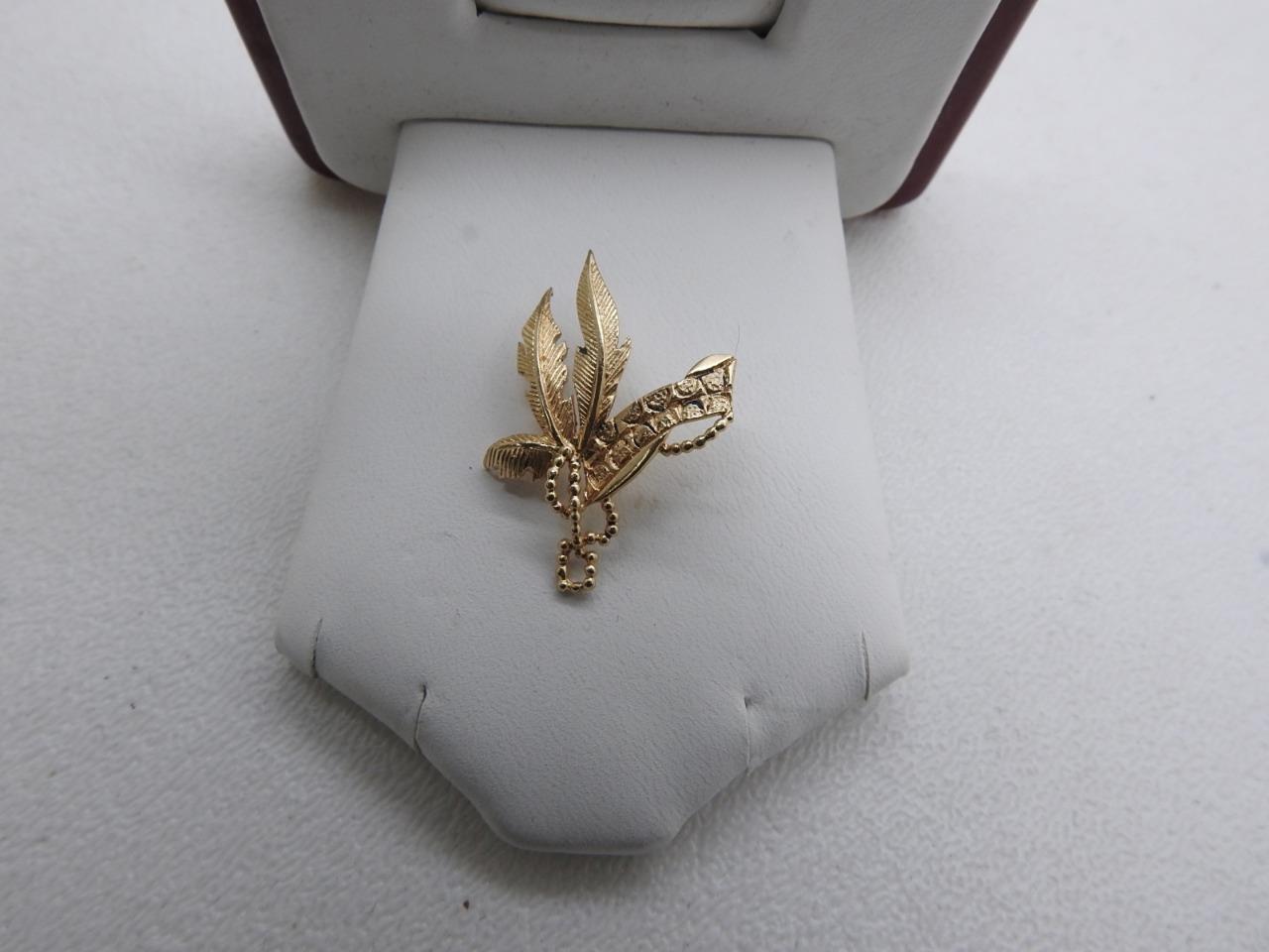 14K Yellow Gold Leaf style Unique Pendant 2 Grams 1 1/8″ Inch