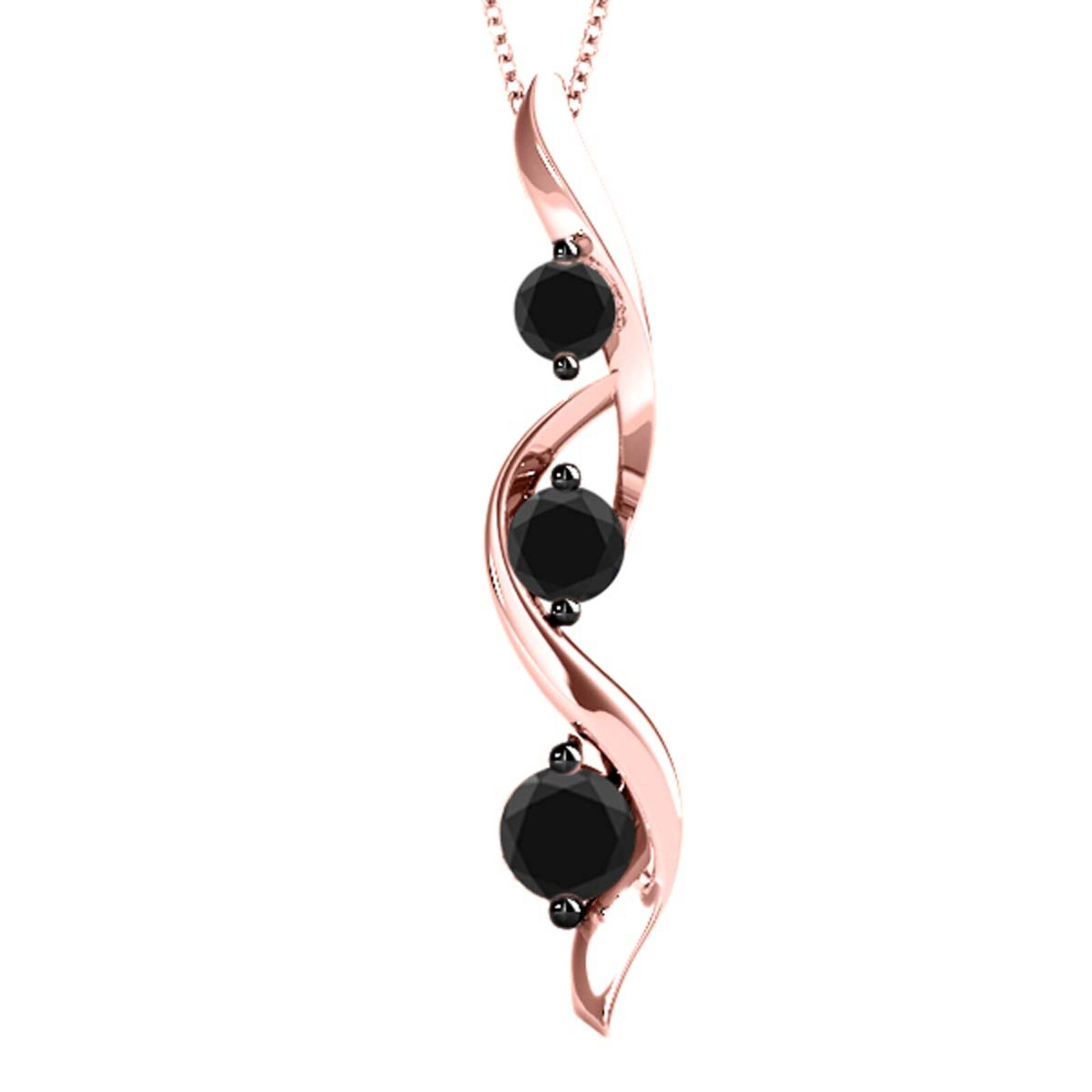 0.75Ct Natural Black Diamond& Journey Shape PendantNecklace for Women in10KGold