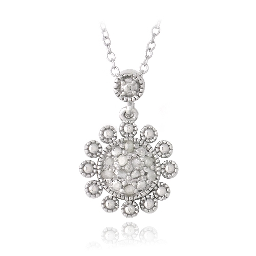 925 Silver 1/10ct Diamond Flower Dangle Necklace, 18″