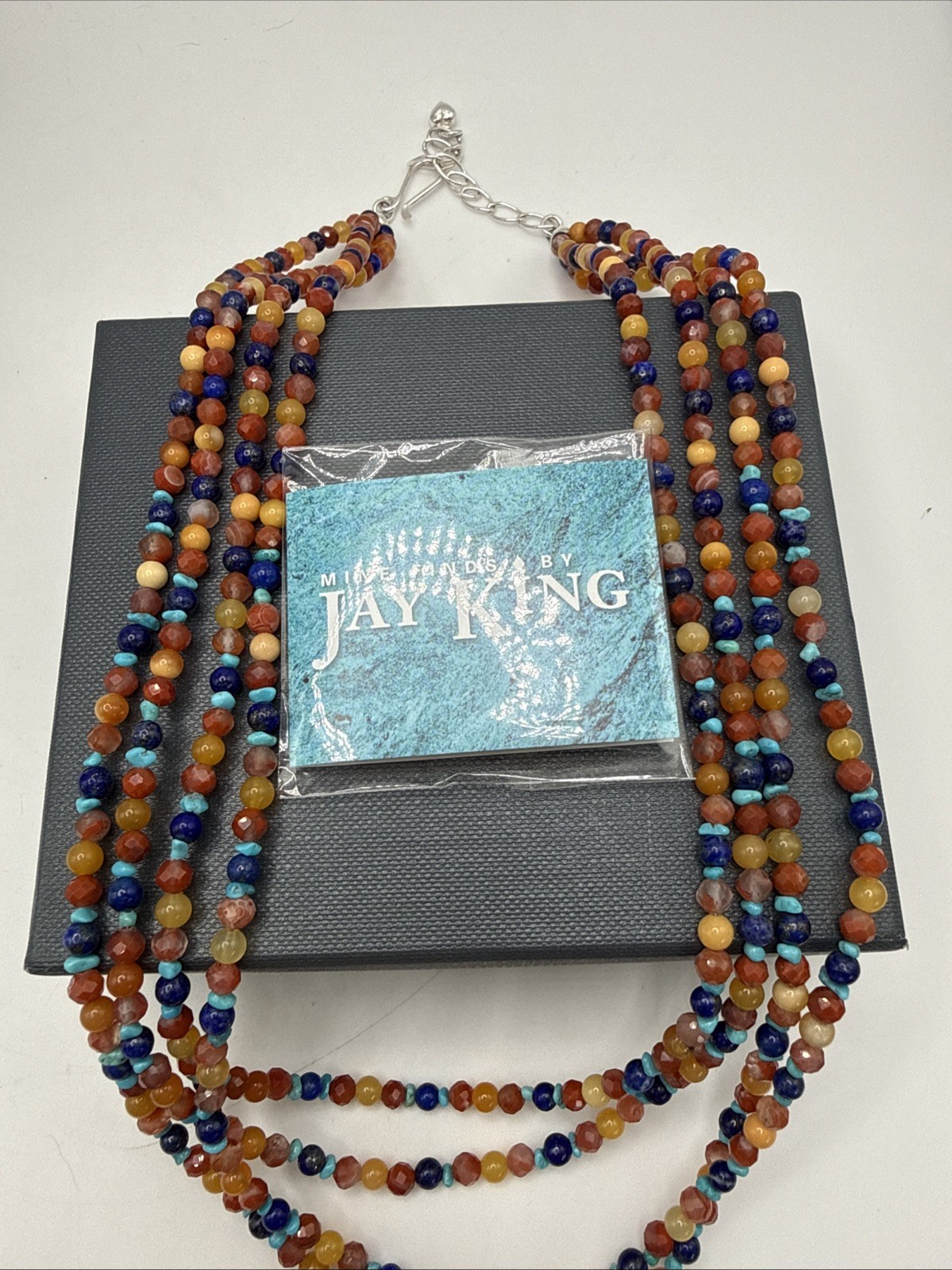 Jay King 4 Strand Picante Agate 4mm Multi Gemstone Sterling Silver Necklace