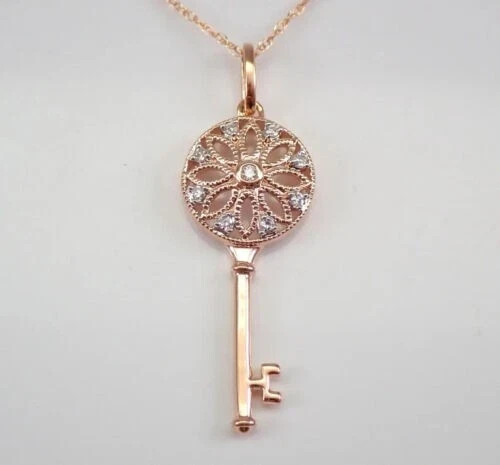 0.50Ct Lab Created Diamond Round Key Pendant Chain 18” 14K Rose Gold Plated