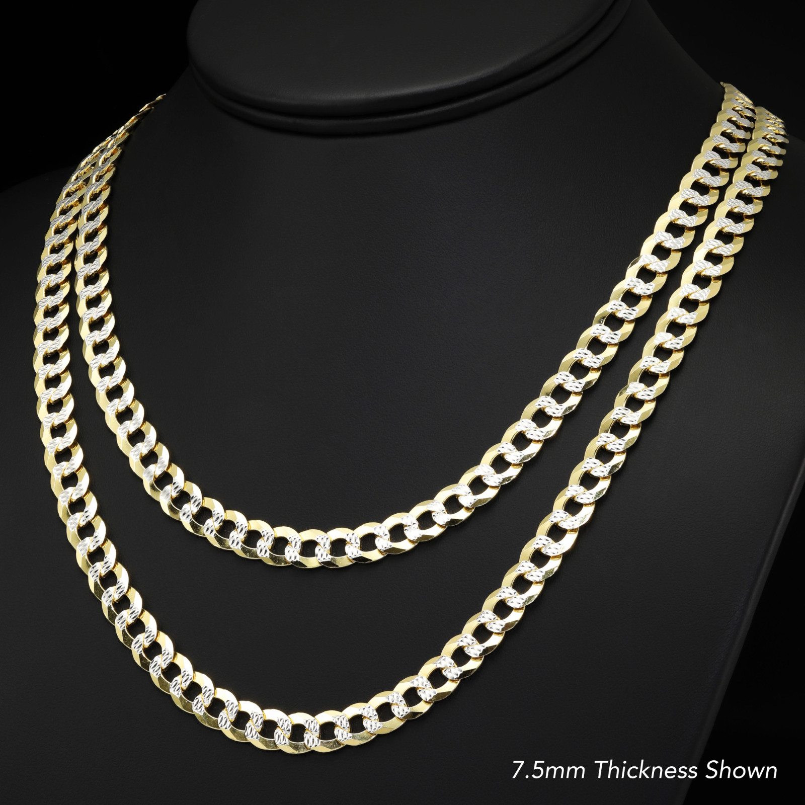Two-Tone Gold 4mm-7.5mm Curb Chain Italian Necklace 18″-26″ 925 Sterling Silver