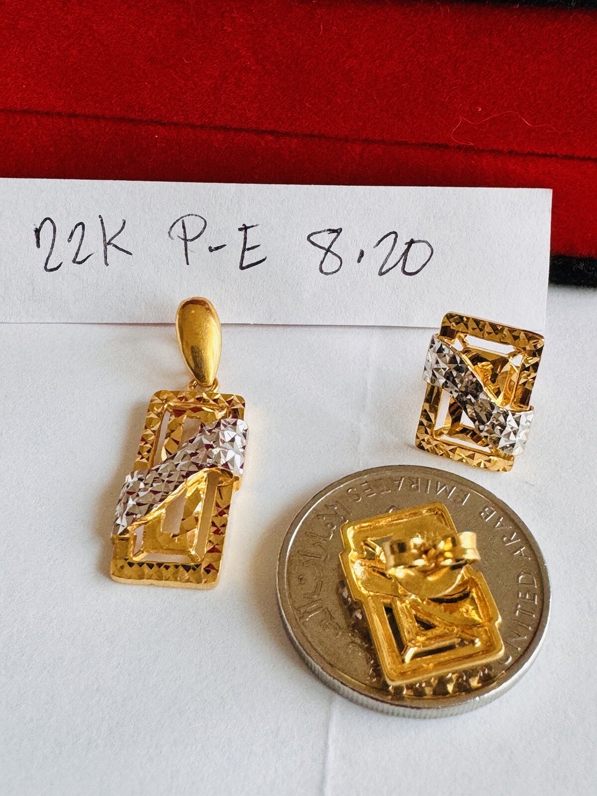 22K 916 22CT Fine Real Gold Unique Two tone Earring & Pendant 8.2G