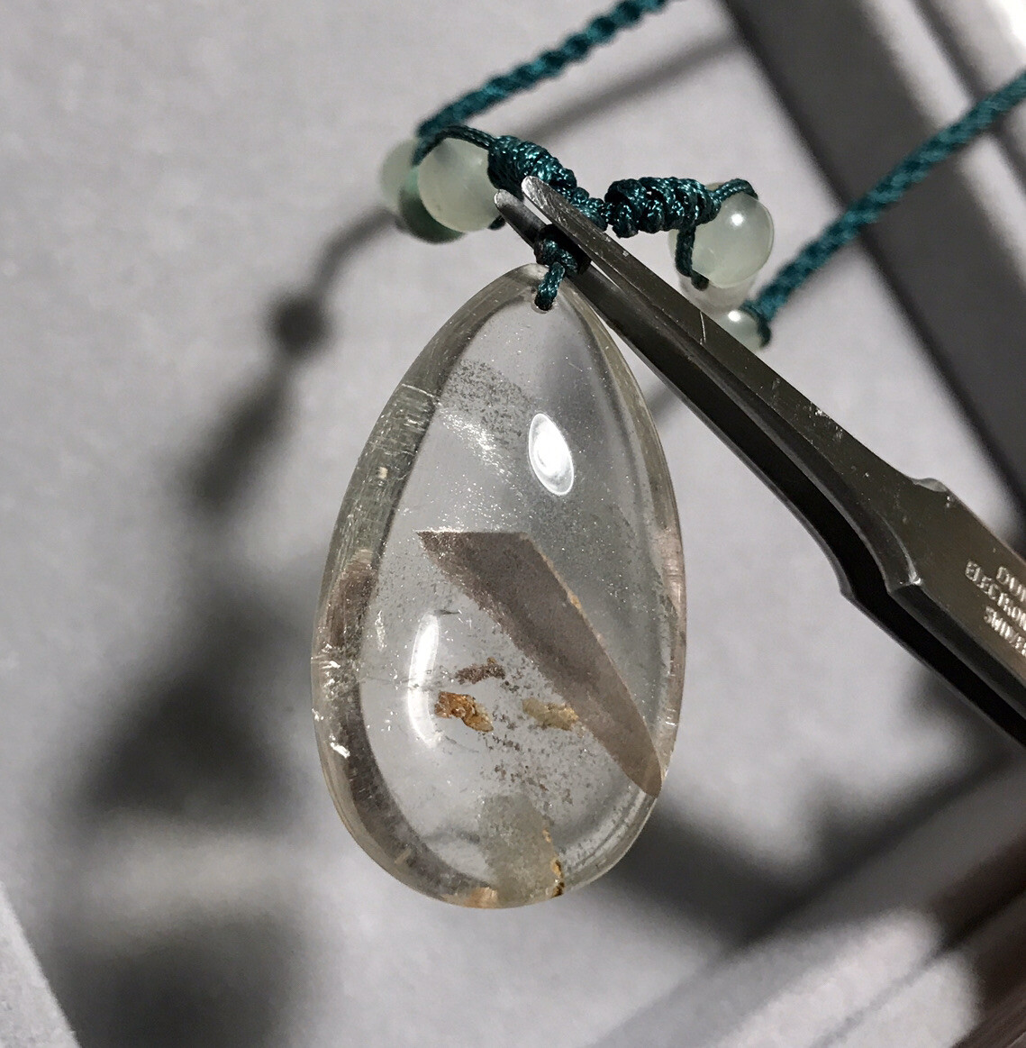 US SELLER Natural Green Phantom Quartz Pendant Teardrop Brazil Crystal Gem Stone