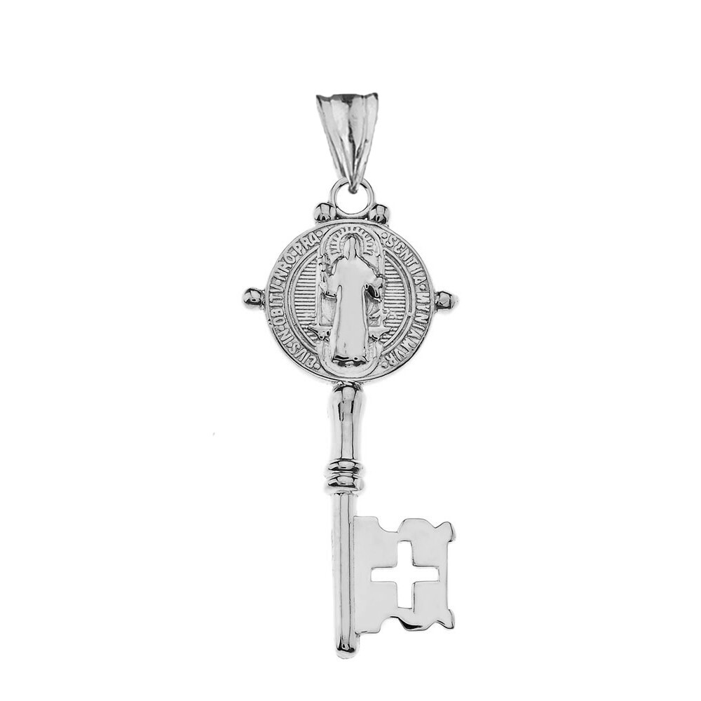 Saint Benedict Double Sided Cross Key Pendant Necklace in Sterling Silver