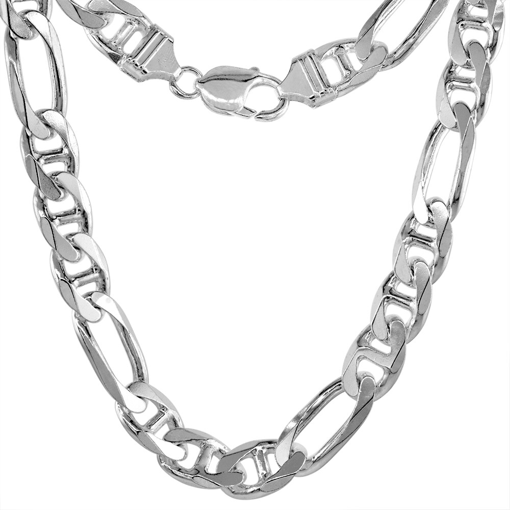 925 Sterling Silver Beveled Edge Figarucci Link Chain Necklace 9mm 7″ to 30″