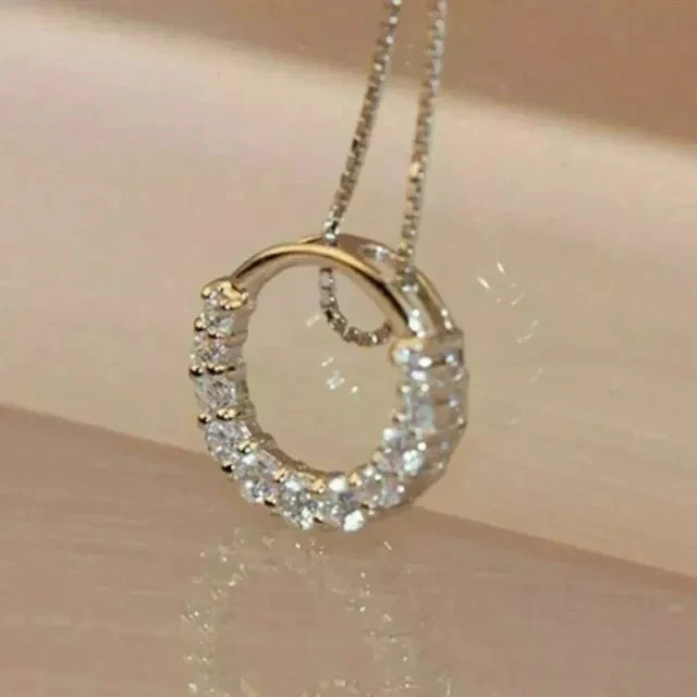 2Ct Round Cut Lab Created Diamond Women’s Circle Pendant 14K yellow Gold Plated