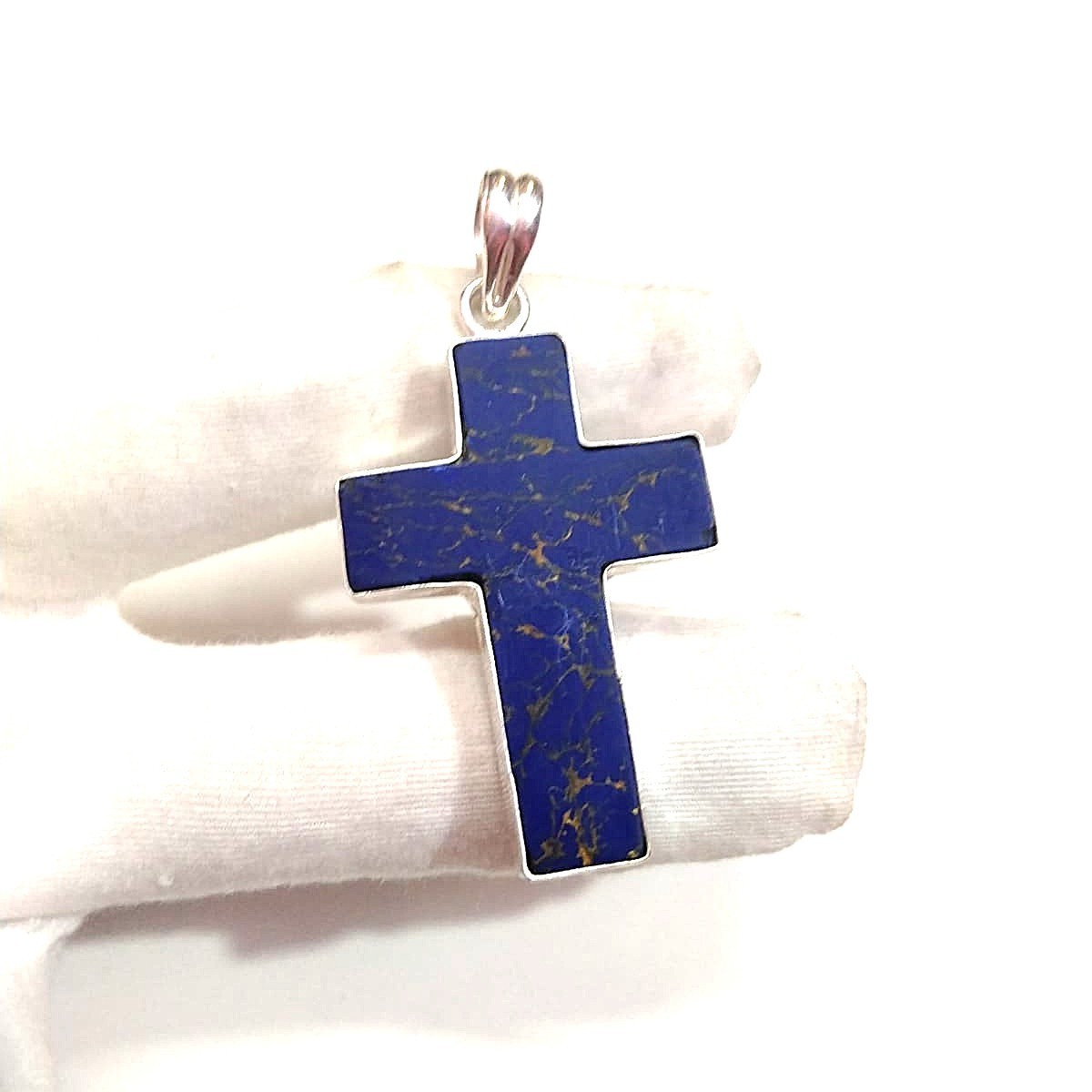 Lapis Lazuli Cross Gemstone Handmade 925 Sterling Silver Jewelry Pendant Sz-2.5″