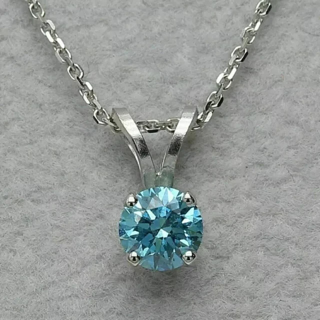 2Ct Round Cut Lab Created Blue Diamond Solitaire Pendant 14K White Gold Plated