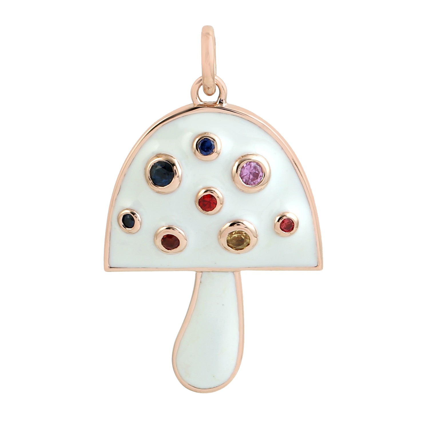 14k Rose Gold Multicolor Sapphire Mushroom Pendant Handmade Birthday Gift