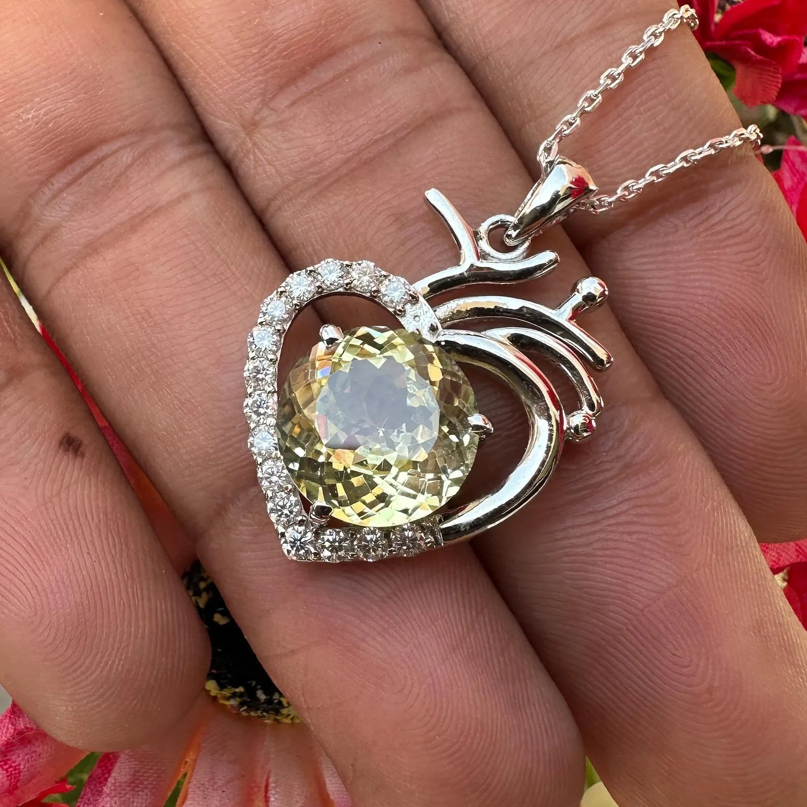 Certified Yellow Sapphire 30 Ct Heart Pendant Necklace 925 Sterling Silver