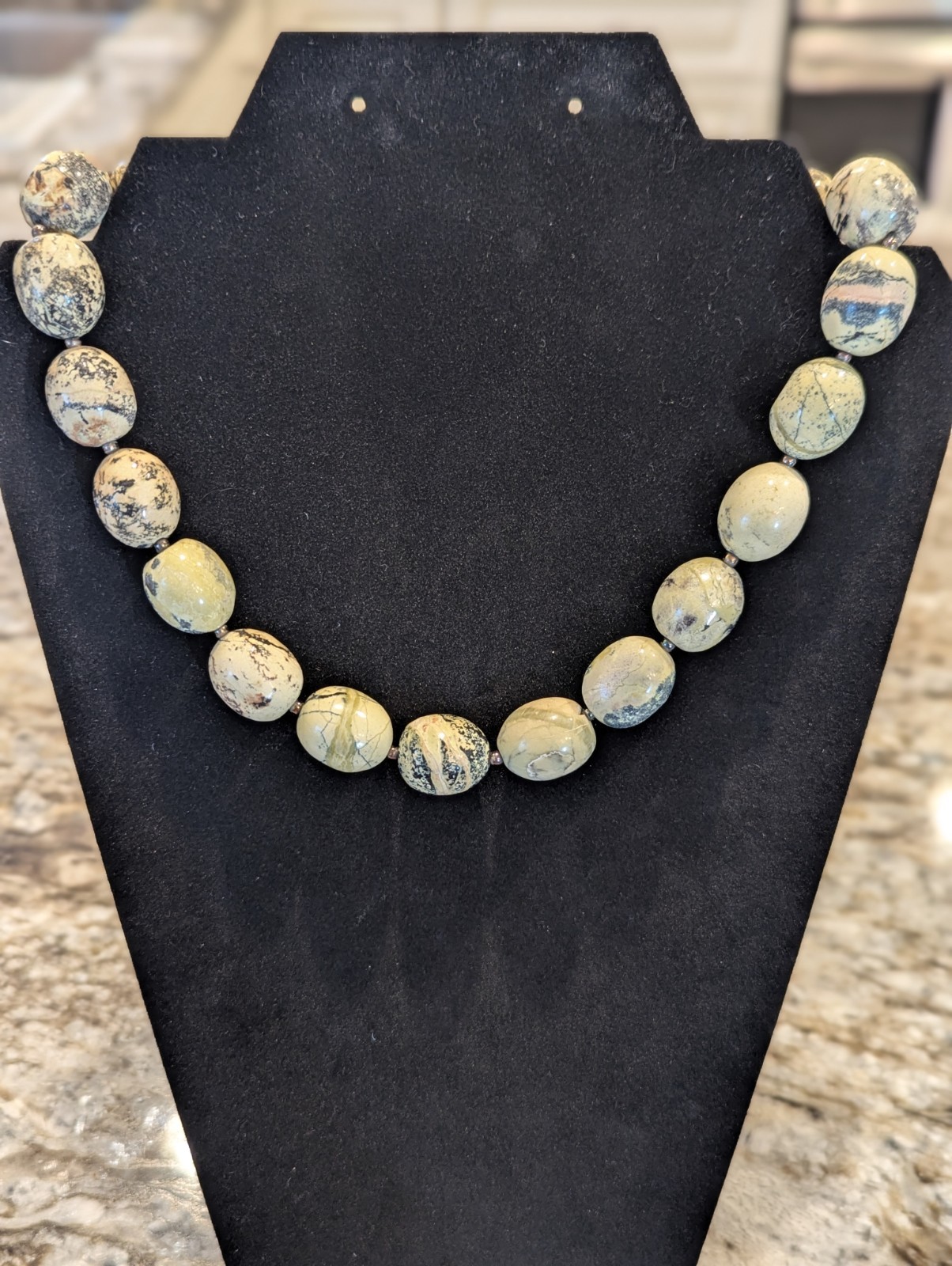 925 AIL Sterling Silver 141g18-20″ 15mm Natural Yellow Turquoise Beaded Necklace