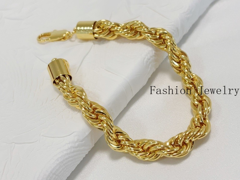 14K Yellow Gold 10.5mm Diamond Cut Rope Chain Link Bracelet Men Women 7.5″