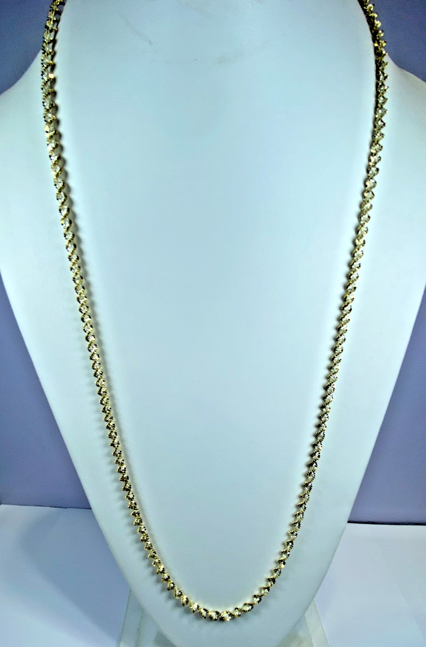 22K Gold over Sterling Silver AGI Signed 2-Tone Necklace, Italy, 30″, NOS 16.6g