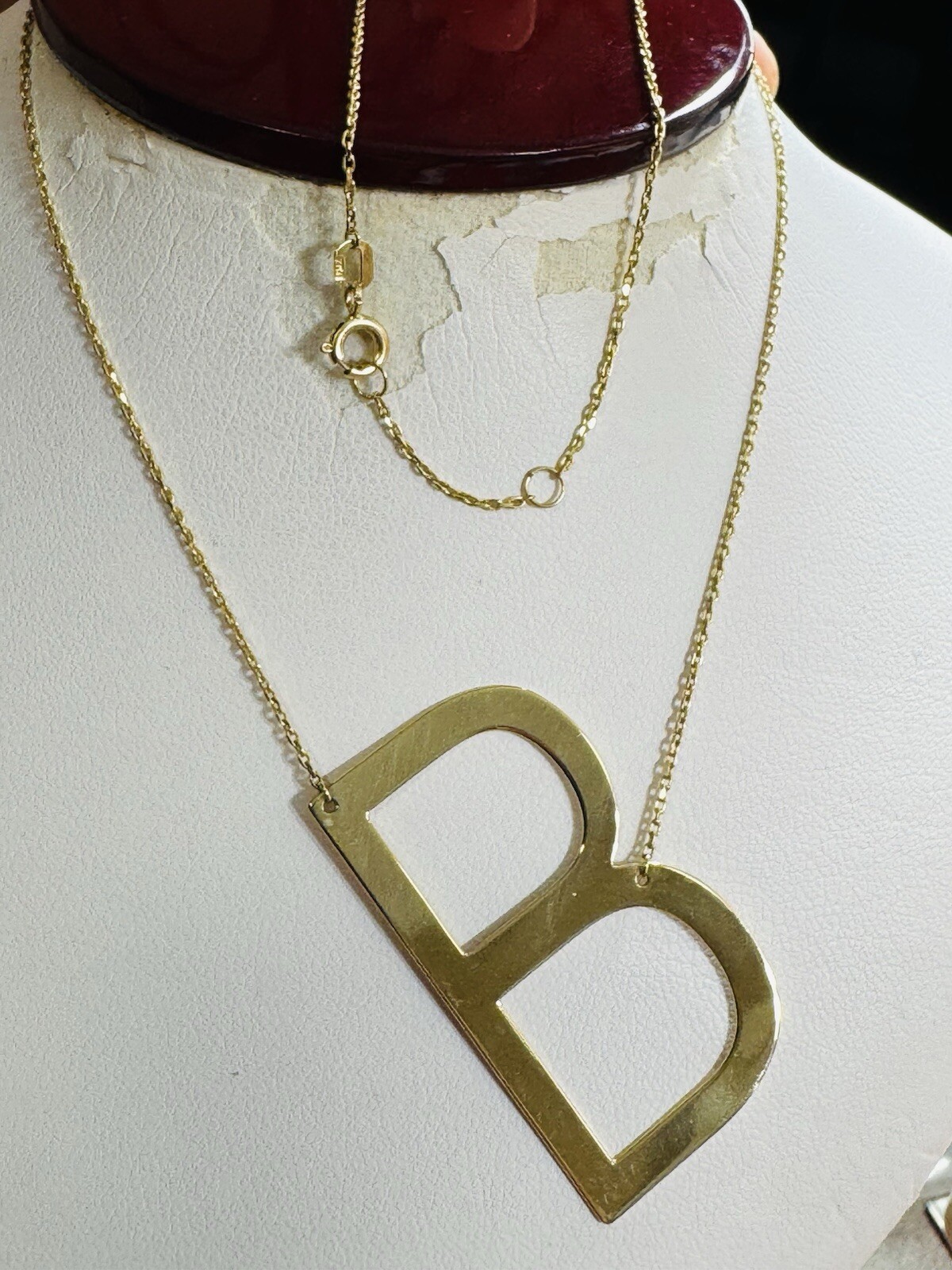 18K 750 Fine Gold Letter B initial Necklace 16.5/17.5” Long 1mm 4.8g WOMENS