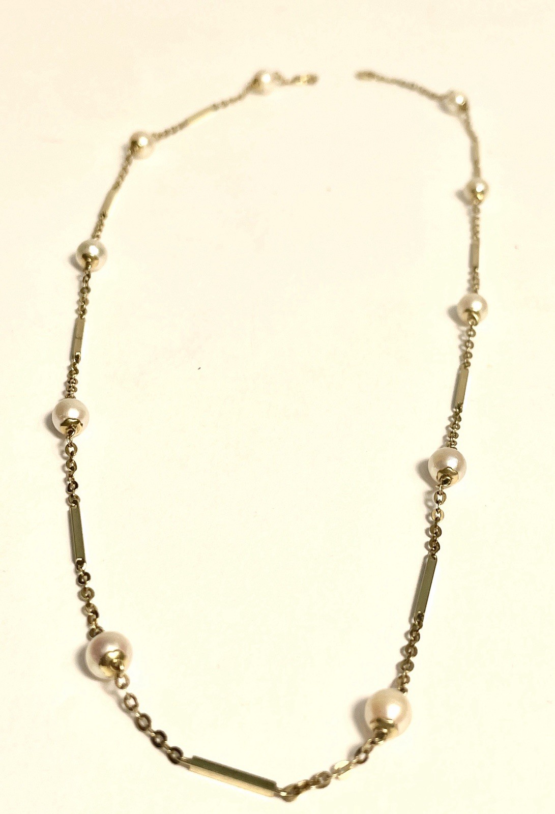 Rice Pearl Necklace Station VTG 14K Yellow Gold Designer Italy 2.25g 24″ RARE