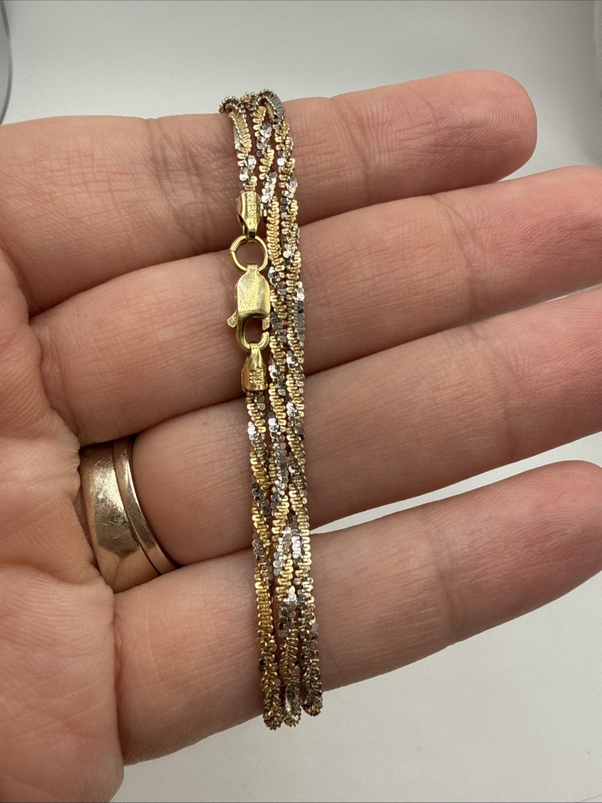 KA 1772 Italy Sterling Silver 2mm Two Tone Twisted Sparkle Chain Necklace 24”