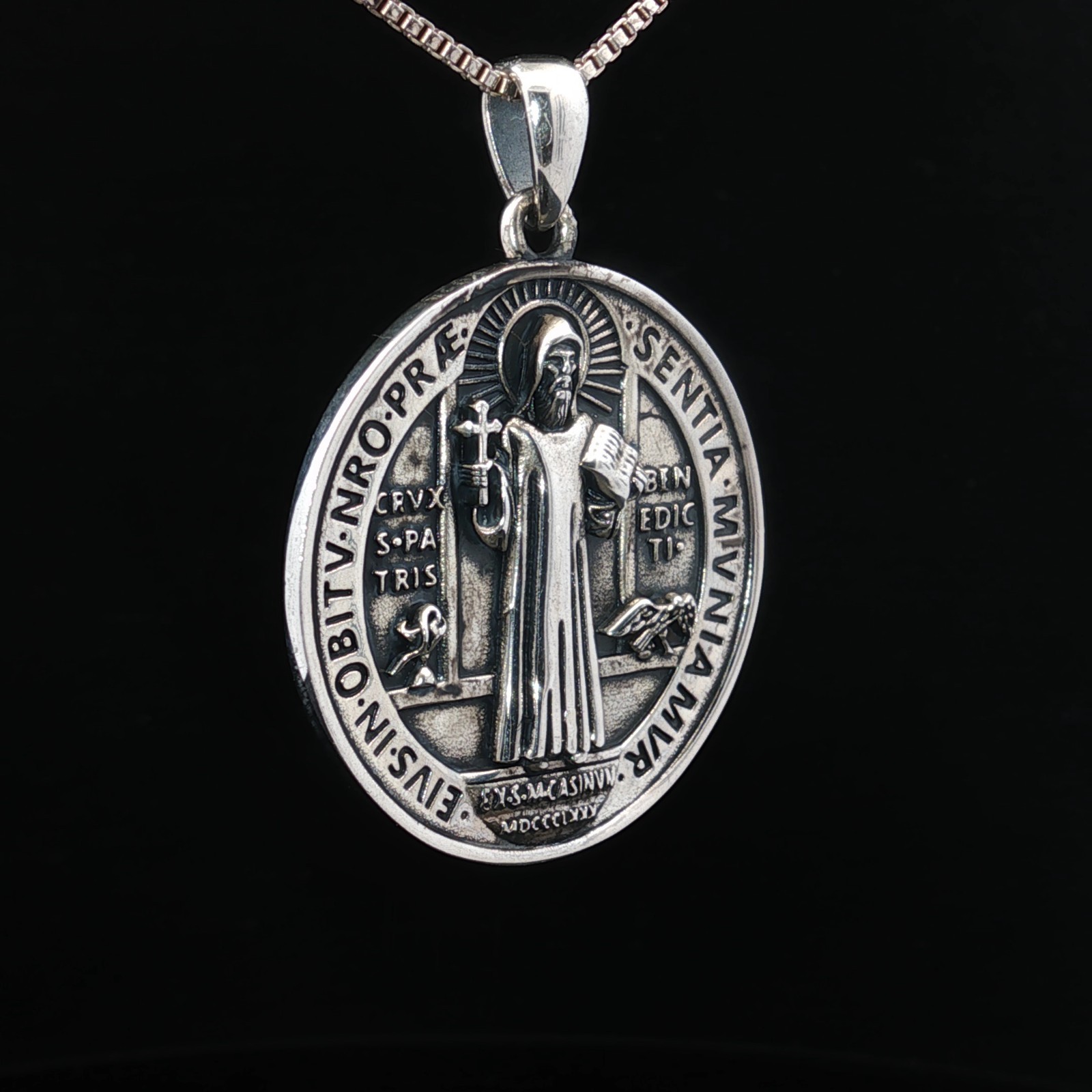 925 Sterling Silver Saint Benedict Two-Sided Necklace