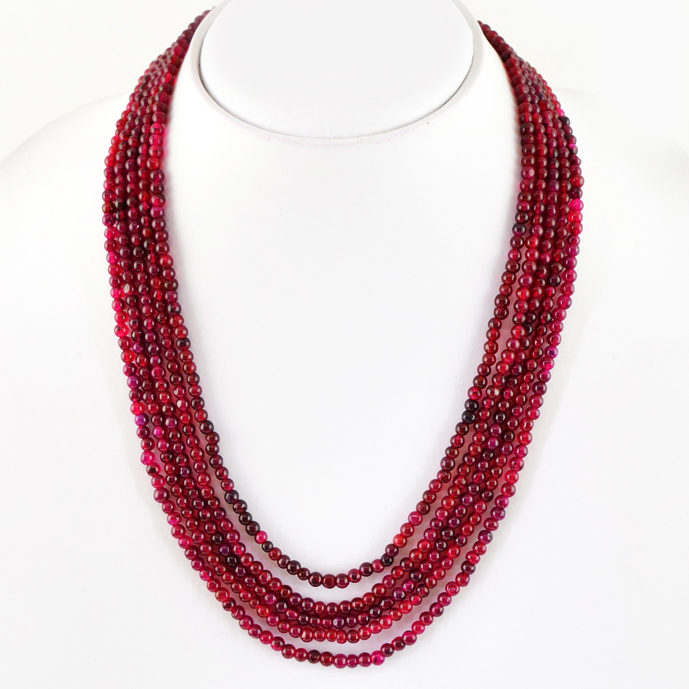SUPERB 254.50 CTS EARTH MINED 5 STRAND RICH RED RUBY ROUND SHAPE BEADS NECKLACE