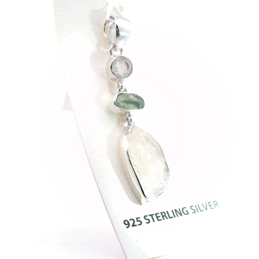 925 Sterling Silver Rose Quartz & Green Peridot Dangle Pendant