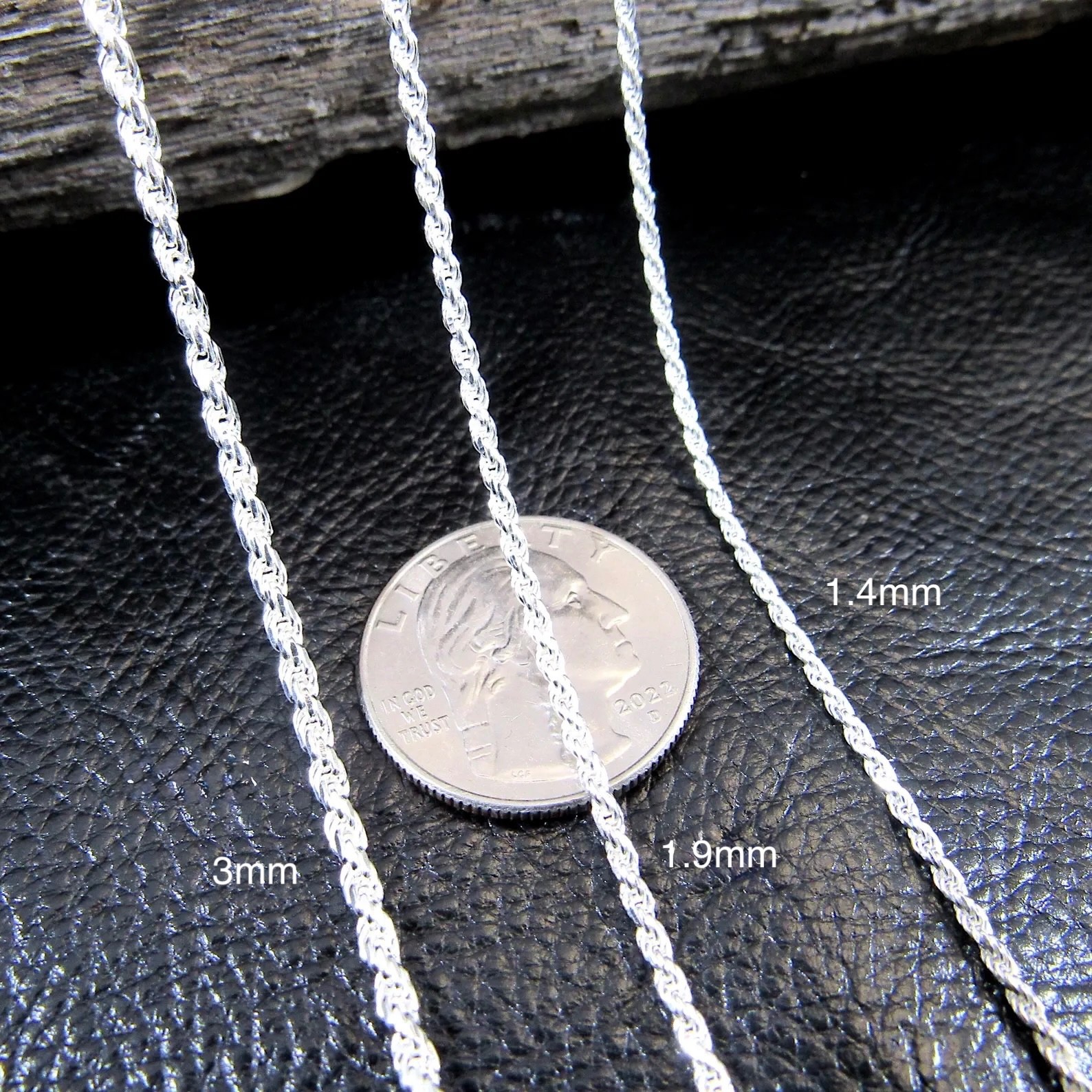 Italian Solid 925 Sterling Silver Rope Chain Link Necklace Silver Mens Womens