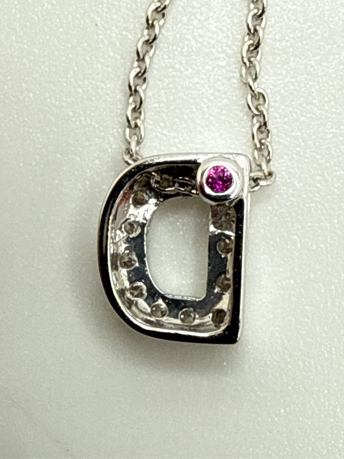 Roberto Coin “Tiny Treasures Love Letter” 18k White Gold Diamond Block Letter D