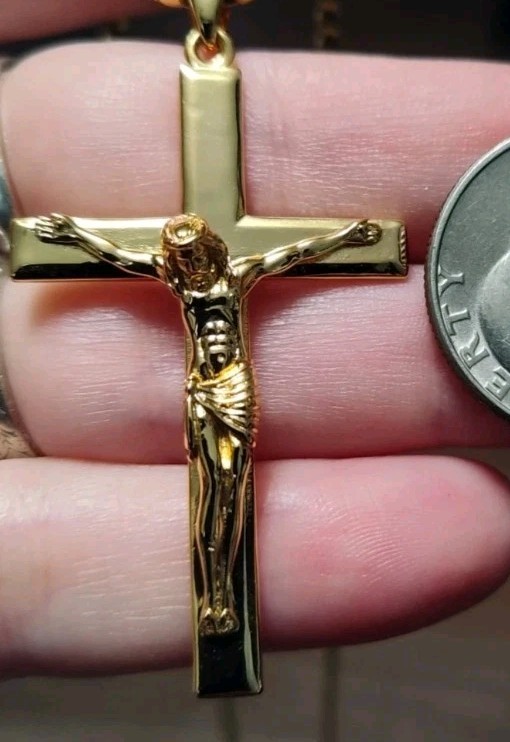 Mens 14k Gold Over 925 Sterling Silver Detailed Jesus Crucifix Cross Pendant 2″