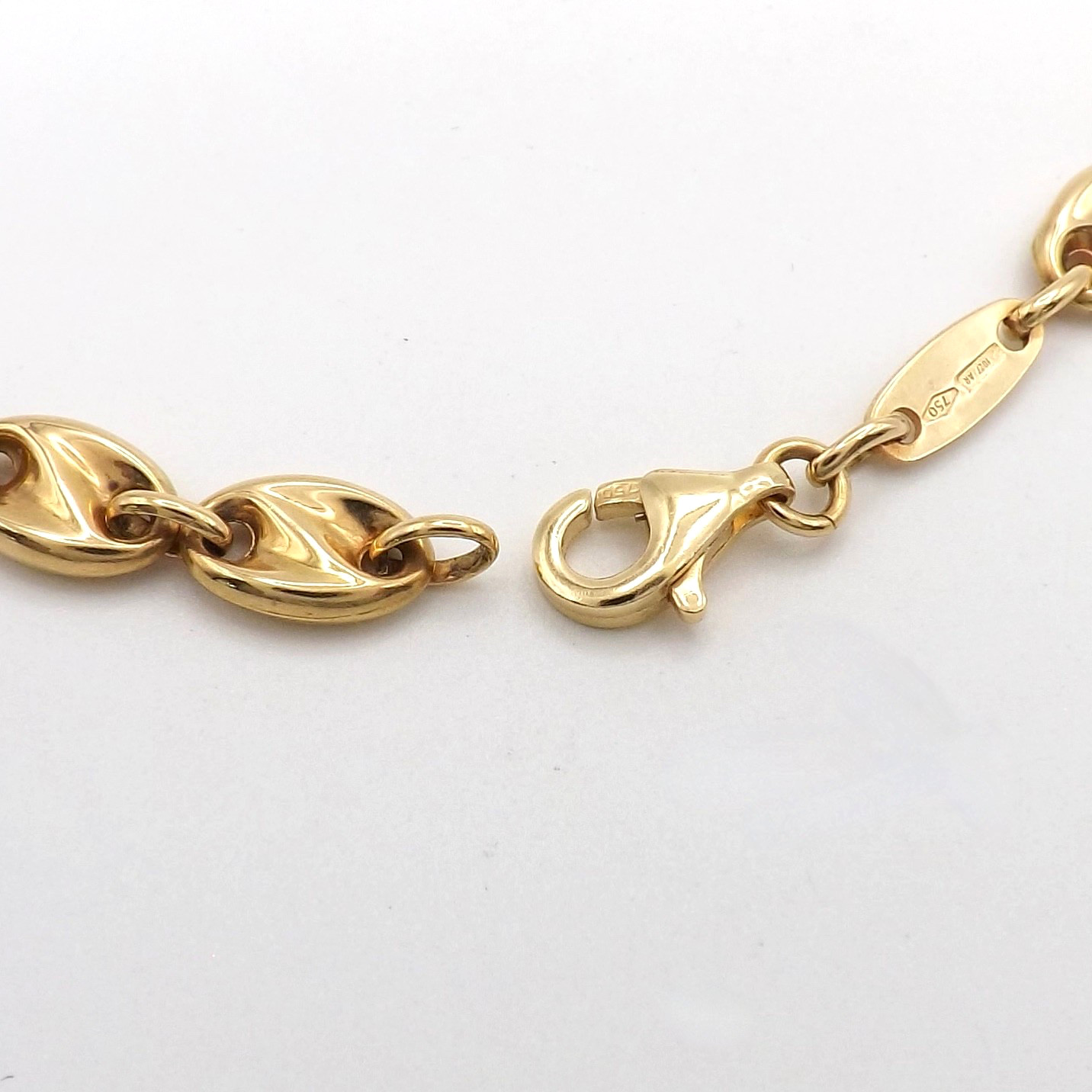 Solid 18K Gold Mariner Coffee Bean Link Necklace 750 Italy Europa Oro New 23.5in