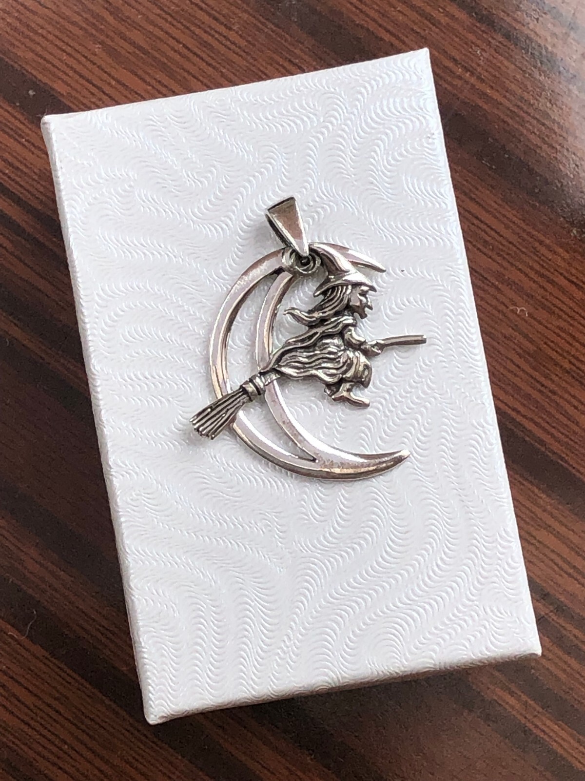 925 Sterling Silver Crescent Moon Broomstick Witch Pendant Women 26mm1.02″/31mm