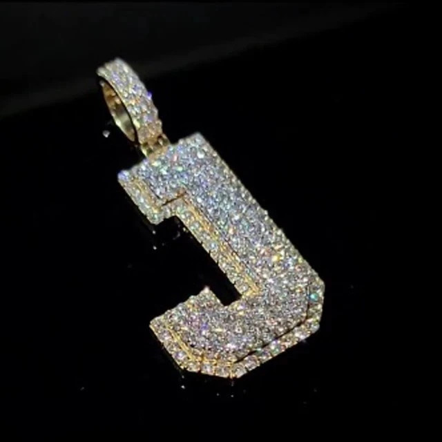 2Ct Real Moissanite Custom Letter Men’s Pendant 14K Yellow Gold Plated Silver