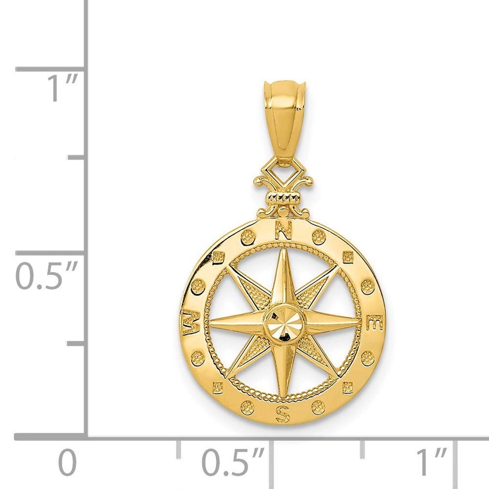 Jewelry Affairs 14k Yellow Gold Diamond-cut Compass Pendant, 22mm