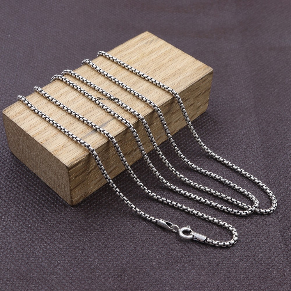 Real 925 Sterling Silver Box Link Necklace 2mm Width 31.5 Inches Sturdy Chain