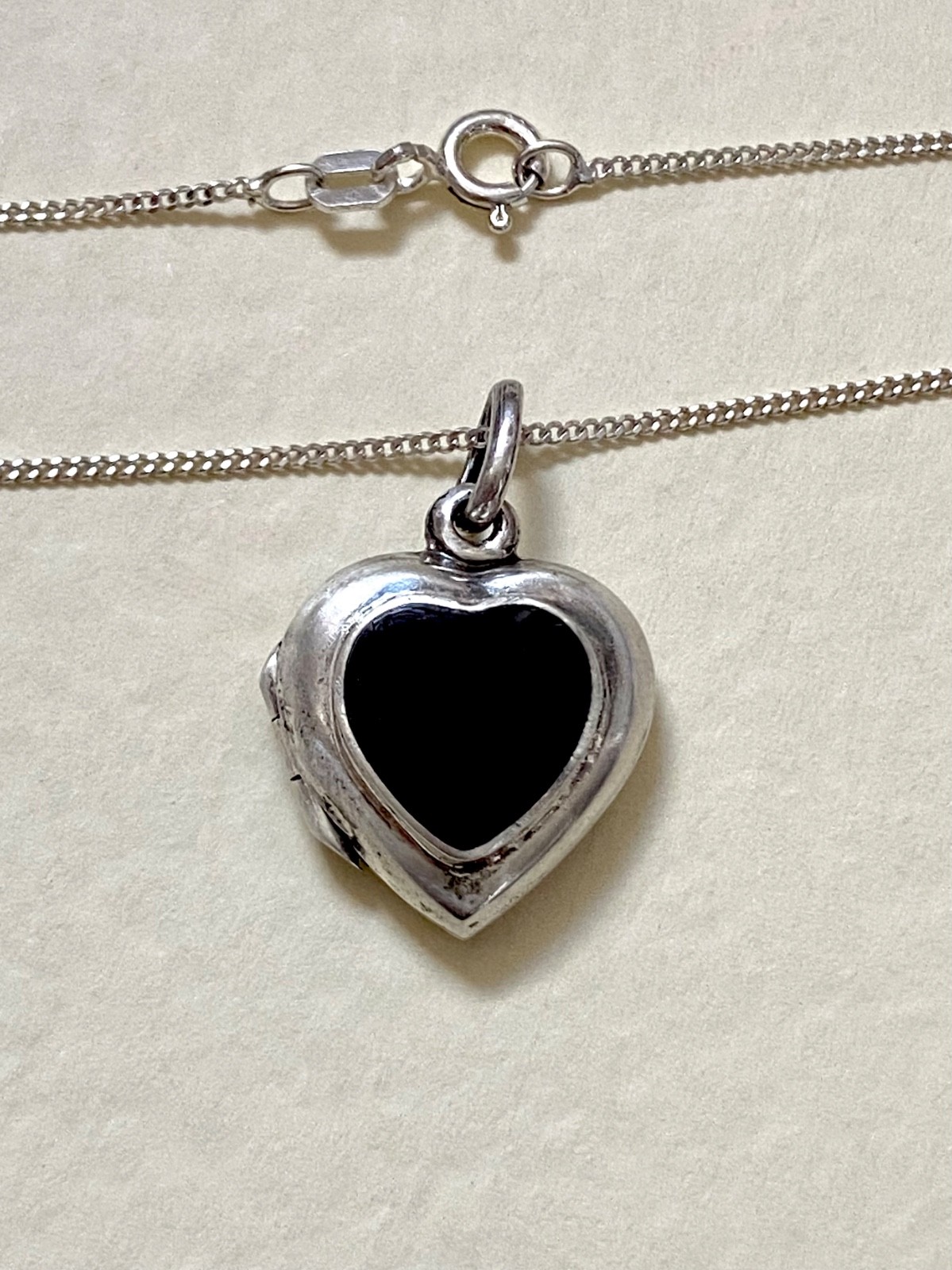 Small Sterling Silver Heart Shaped Photo Locket – Black Enamel & Fine 925 Chain