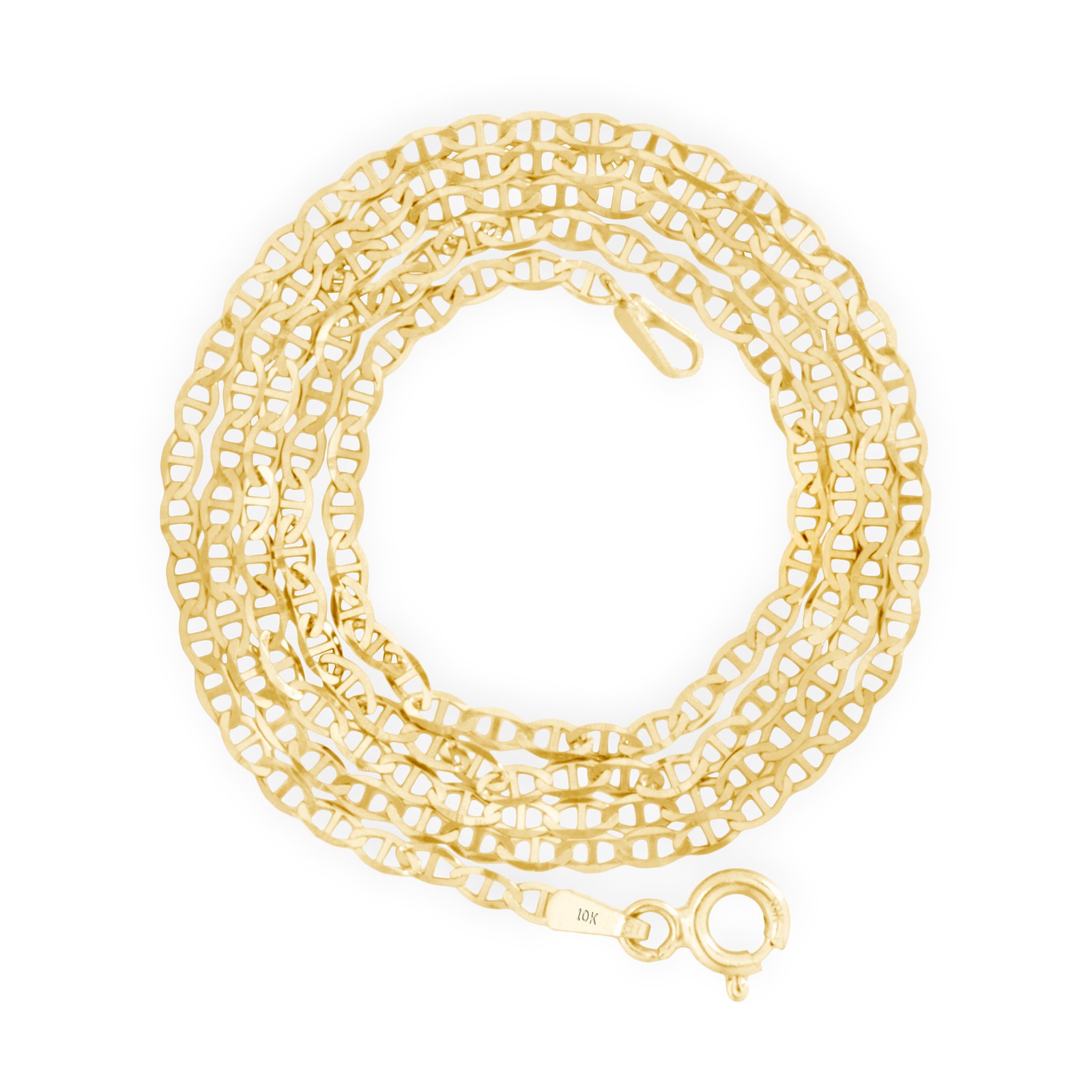 10K Yellow Gold Solid Womens 2mm Mariner Anchor LInk Chain Pendant Necklace 16″