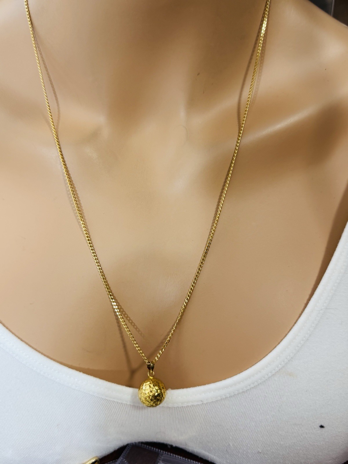 18K 750 Real Fine Gold Women’s Balls Earring & Necklace 23.5/24” long 10.4g 2mm