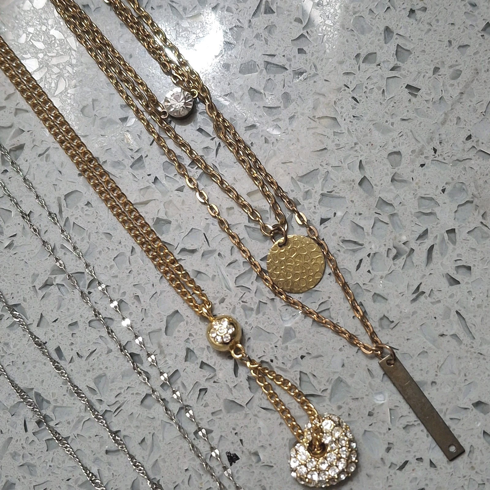 Lot Vintage Y2K Necklaces .925 Sterling Silver Crystals 16-20″ Adjusts Layered 4