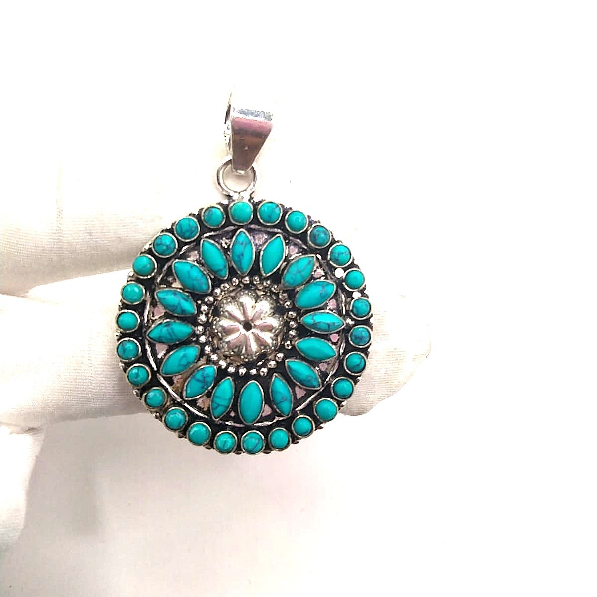 Turquoise Handmade Gemstone 925 Sterling Silver Jewelry Pendant Sz-2.3″