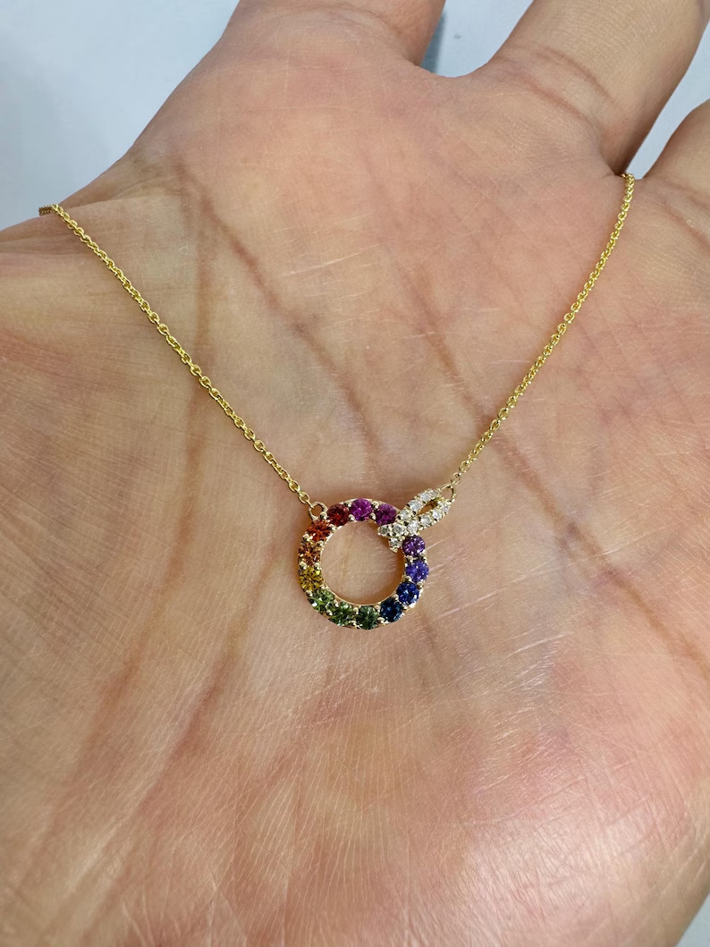 1.40Ct Round Cut Lab Created Multicolor Circle Pendant 14K White Gold Plated