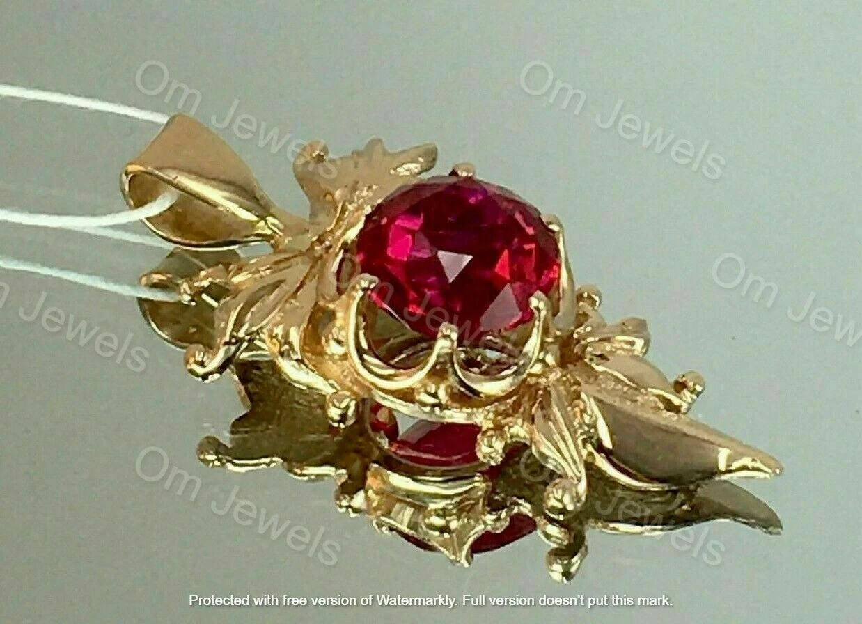 1,20Ct Round Cut Red Ruby Pendant 14K Yellow Gold Finish 18” Free Chain