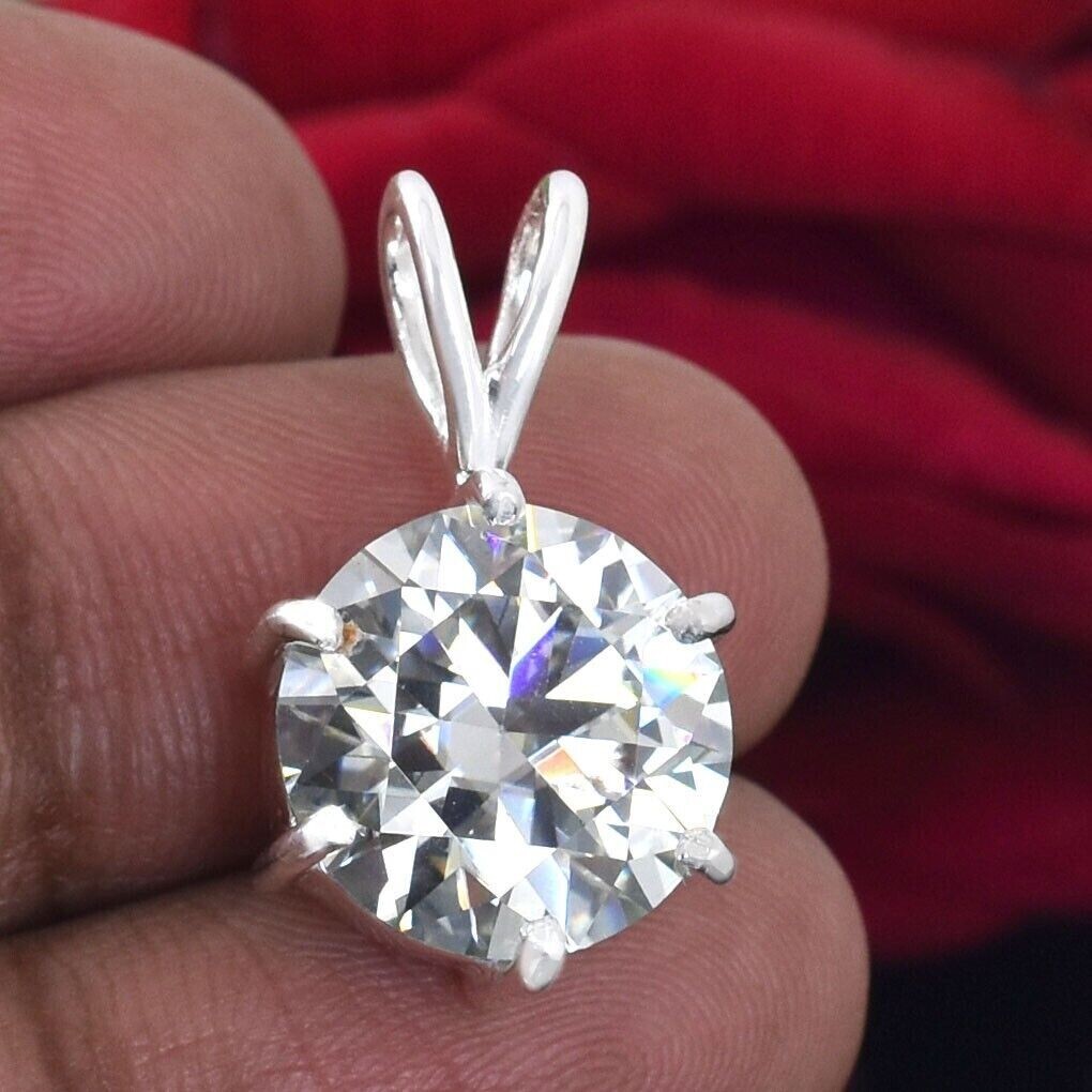 RARE 11.50Ct Certified Off White Treated Diamond Solitaire Pendant in 925 Silver