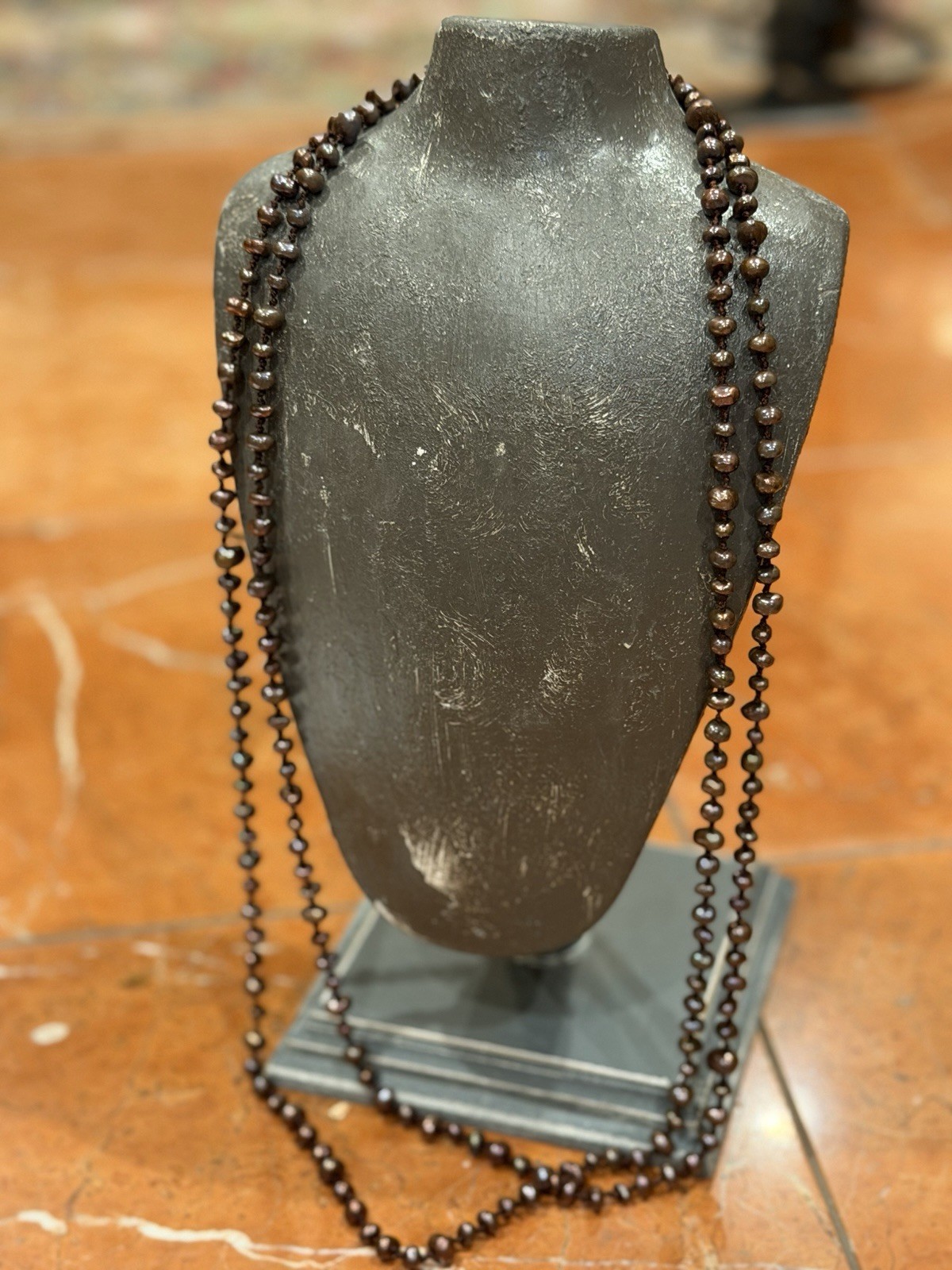 HONORA BROWN CULTURED PEARL HAND KNOTTED 72″ FLAPPER NECKLACE STERLING SILVER EU
