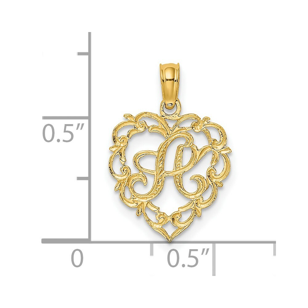 14K Yellow Gold A Script Initial In Heart Pendant